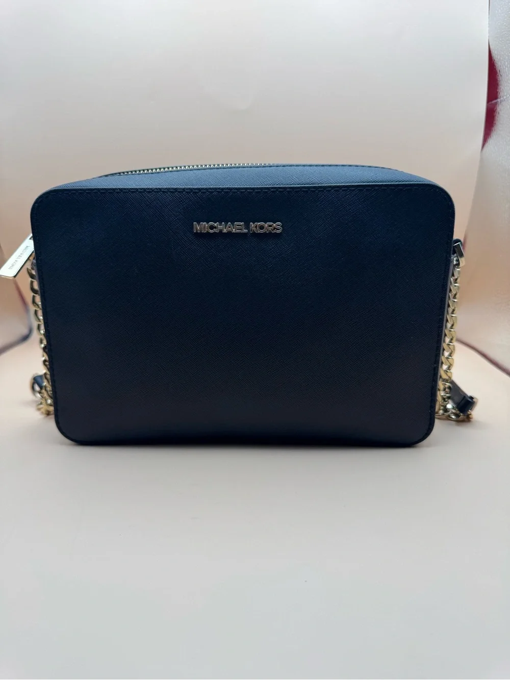 Michael Kors Navy Saffiano Leather Crossbody with Gold Chain